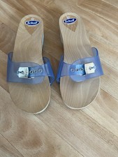 Scholl Pantoletten 41 Holz Transparent Sabot Mules Damen