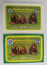 2 Postkarten mit Affen Affe, Aufkleber-Karten für den Umweltschutz gebraucht