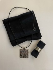 Calvin Klein CK Schmuckset LOGO 925 Silber Kette mit Anhänger & Ring Gr. 54/55