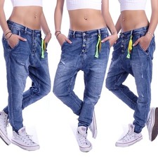 Damen Boyfriend Jeans Chino Baggy Harems Hose Hüftjeans Stretch Girlfriend D100