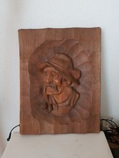 Porträt Holzbild geschnitzt, Bauer,  Signiert E M