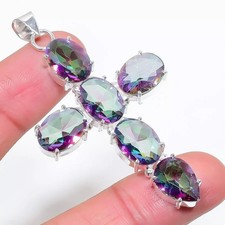 MYSTIC T O P A S  EDELSTEIN HANDGEFERTIGT 925 STERLINGSILBER KREUZANHÄNGER