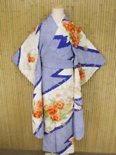 Authentischer Furisode Kimono mit Stickerei Yuzen aus Seide in Blau aus Japan
