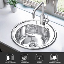 MIDORI® Edelstahl Einbauspüle Küchenspüle Ablaufgarnitur 49 cm Ø Rundspüle