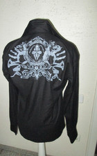 bluse hemdbluse tunika langarm schwarz print gothik M 40 -42 nine divine