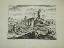 Nicolas GUERARD (1648-1719) GRAVUR XVII LANDSCHAFT ANIME BRÜCKE RUINEN HÄNDLE...