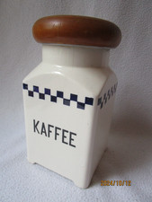alte Keramik Kaffee Dose Würfeldekor Holzdeckel Vorratsgefäß D.R.G.M 19x10x10cm