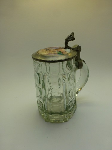 Bierkrug glas zinndeckel - glas,