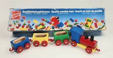 Heros, Holzeisenbahn, Lok mit 3 Wagen, Holzspielzeug, In beschädigter OVP, 38 cm