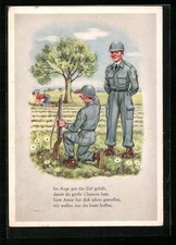 Ansichtskarte Bundeswehr-Soldat erblickt eine Bäuerin auf dem Feld 1958 