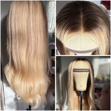 Perücke Echthaar von Extraliebe, 50 cm lang, mittelblond balayage, ungetragen
