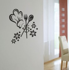 Wandaufkleber Wandtattoo Aufkleber Küche Kochen Koch Mütze Löffel SET Blume 66