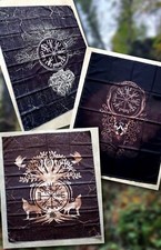 Wandteppich Wandtuch Wikinger Vegvisir Wolf Runen Raben Ornamente Tattoo 8