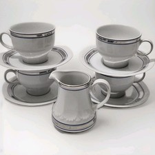 4 Alte Hochwertige Kaffeetassen Mitterteich Silber Rand Porzellan Vintage 