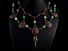 Kette XXL Gothic Vogelschädel Raben grüner Achat - ausgefallen silver anello