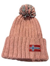 Napapijri Damen Mütze Bommelmütze Rosa Wolle Rippstrick Casual One Size