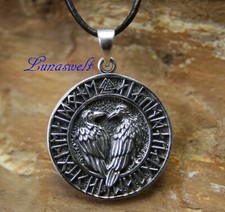 Amulett Odin's Raben Hugin Munin Wikinger  925 Sterling Silber Anhänger am Band