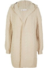 Strickjacke mit Zopfmuster Kapuze Gr. 48/50 Steingrau Damen Strick-Cardigan Neu*