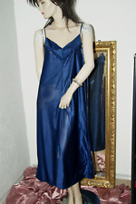 Schimmerndes langes NYLON Negligee Nachtkleid nachtblau STOLZ Vintage Gr. 40/42