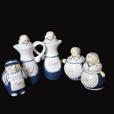 Menage Set 5 teilig Porzellan vintage Figuren putzig Salz Pfeffer Senf Essig Öl