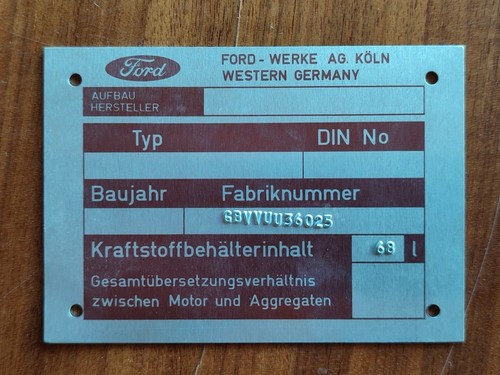 Typenschild ford transit 1978 - typenschild,