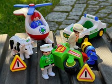 Playmobil 1.2.3 Konvolut: 6736 Polizeiauto 6738-A Rettungshelikopter 6719-A Krad