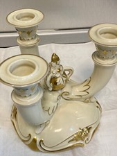 H+G HEINRICH SELB KERZENHALTER NUMMERIERT PORZELLAN + 3-ARMIG + FARBE ELFENBEIN