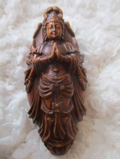 Antike alte Asiatische Holz Miniatur Schnitzerei Buddha Gottheit  71 x 30 x 28mm