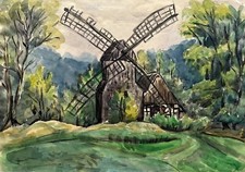 Aquarell Windmühle und