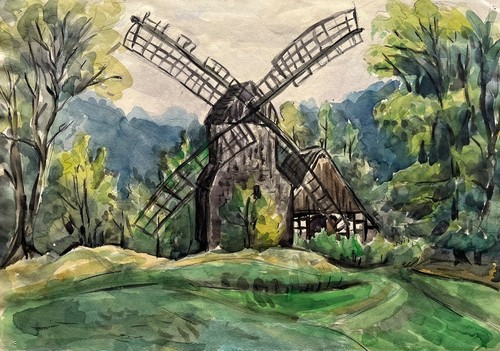 Aquarell windmühle und - aquarell,