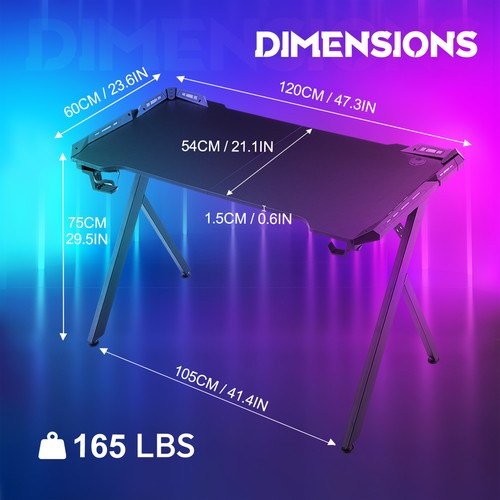 120 140cm led gamer tisch - led,