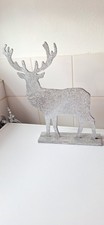 Hirsch - Aufsteller Holz Dekofigur - Silber/Glitzer - ca. 25 x 30 cm - sehr gut