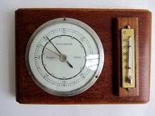 DDR Wetterstation "Fischer"/ Holz - Sockel / Thermometer / Barometer