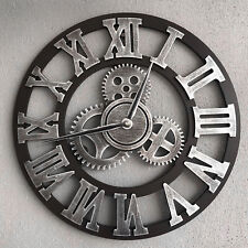 Holz Wanduhr Industrial Silber, Lautlos Wanduhr Vintage Zahnrad Wanduhr Römische
