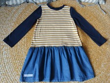 HANDMADE Kleid - Gr. 134 - blau + gelb-gestreift