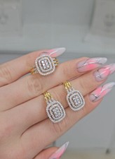 Diamant Ring Set Damen Ring Ohrringe Set 925 Silber 585 Gold pl