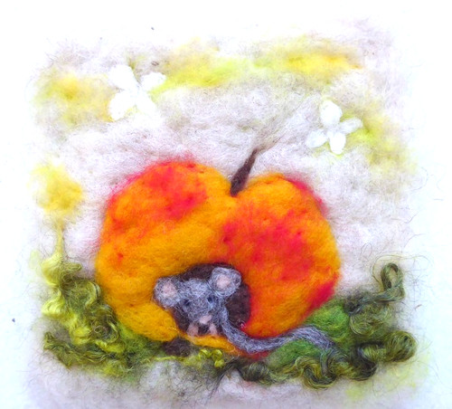 Wollbild maus apfel herbst - apfel,