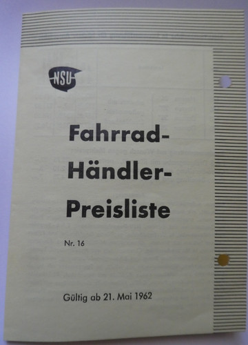 Original nsu preisliste 1962 - original,