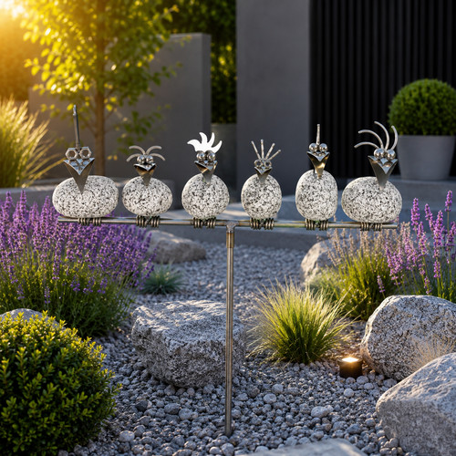 Gartenstecker steinvögel aus - gartenstecker,