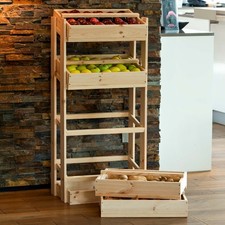 Vorratsregal Holz Aufbewahrungsregal Obstkiste  Gemüseregal mit 4 Stapelkisten