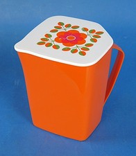 Kanne Aufbewahrungsbehälter +Deckel Orange Pril-Blume 70er Pop-Art Vintage