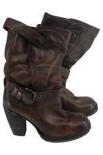 PAKROS Damen Stiefel Gr. 37 Braun Leder Blockabsatz Vintage Elegant