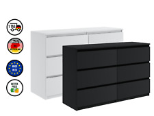 Kommode mit 6 Schubladen 120/140 cm – Sideboard Weiß/Schwarz matt – modern