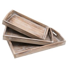 HMF Deko Tablett aus Holz im Vintage-Design, 3er Set, verschiedene Größen