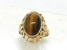 Ring 333 Gelbgold 8Kt Gold ovaler  Tigerauge Cabochon  1970er Jahre