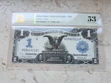 ‼️ $1 SILVER CERTIFICATE DOLLAR BANKNOTE USA 1899 "Black Eagle" TQG 53 aUNC‼️