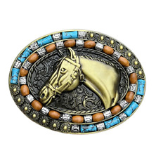Gürtelschnalle Buckle für Gürtel bis 4 cm Pferd Cowgirl Cowboy Indianer Gold