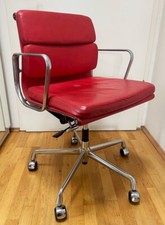 EA-217 Bürostuhl aus rotem Leder von Charles Eames, Vintage 