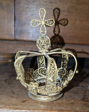 seltene kleine Krone Filigran Metall Silber vergoldet gefasste Steine