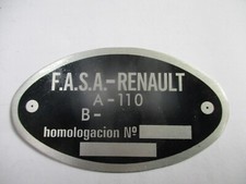 Typenschild Renault Alpine A110 110 FASA F.A.S.A spanien S86 Schild B-
